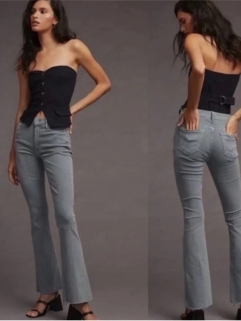 MOTHER High Waisted Weekend Fray Jeans Lead Grey 27 RARE